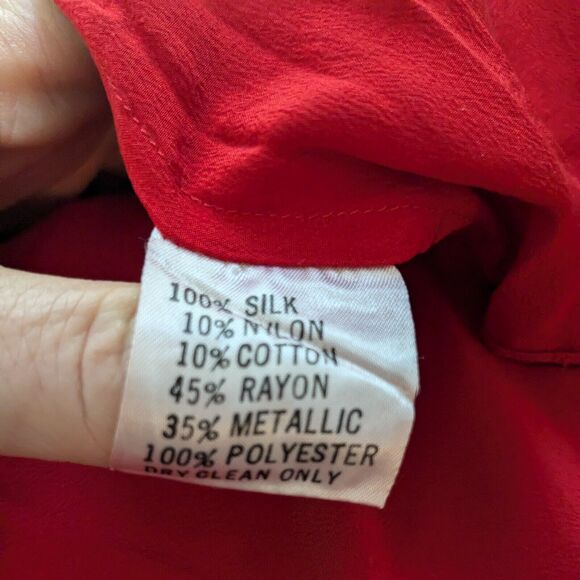 Silk Lace Top Blouse S Black Red Vintage Goth Overlay Holiday Christmas 10 - Picture 5 of 10